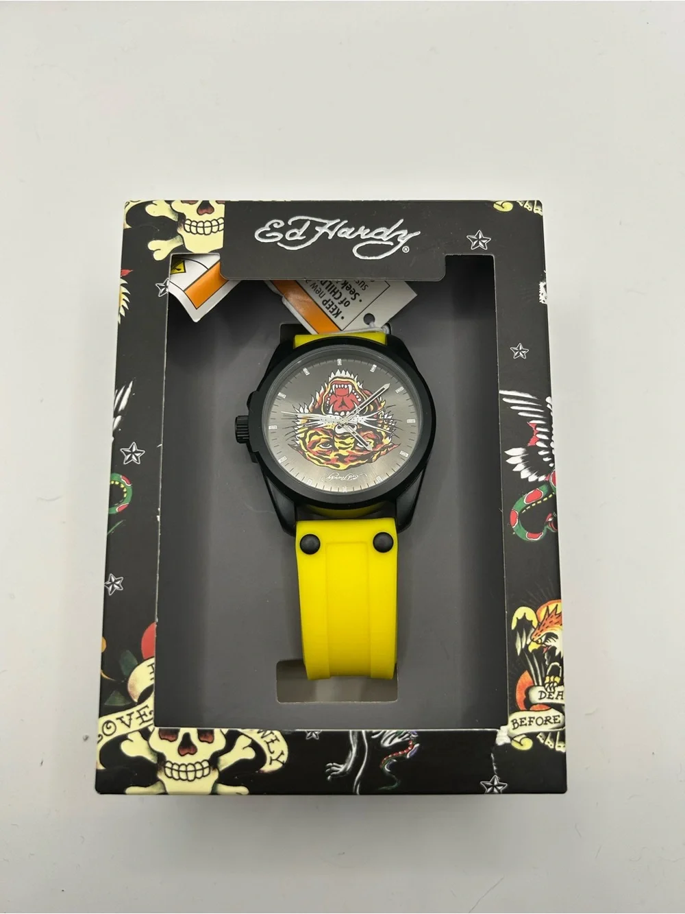 Ed Hardy yellow rubber wristband watch NIB